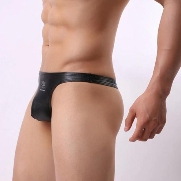 NEW! BRAVE PERSON #BeTheLight Black Shiny Laser Fabric Thong