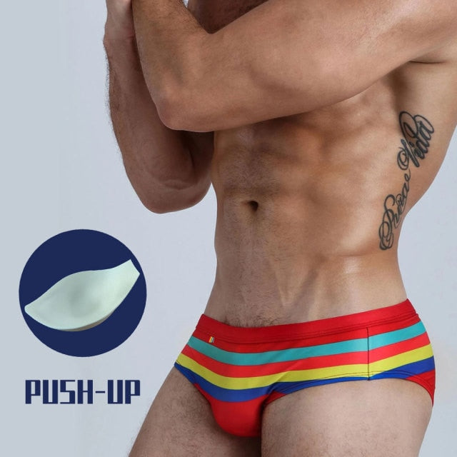 Pride Red Stripe Swimming Briefs (FREE removable push-up padding)