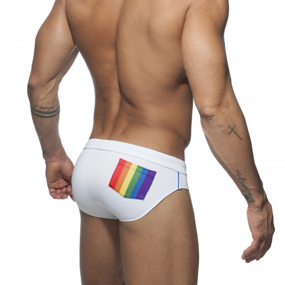 Pride In A Pocket White Swimming Briefs (FREE removable push-up padding)