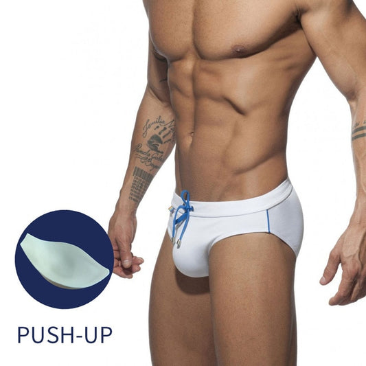 Pride In A Pocket White Swimming Briefs (FREE removable push-up padding)